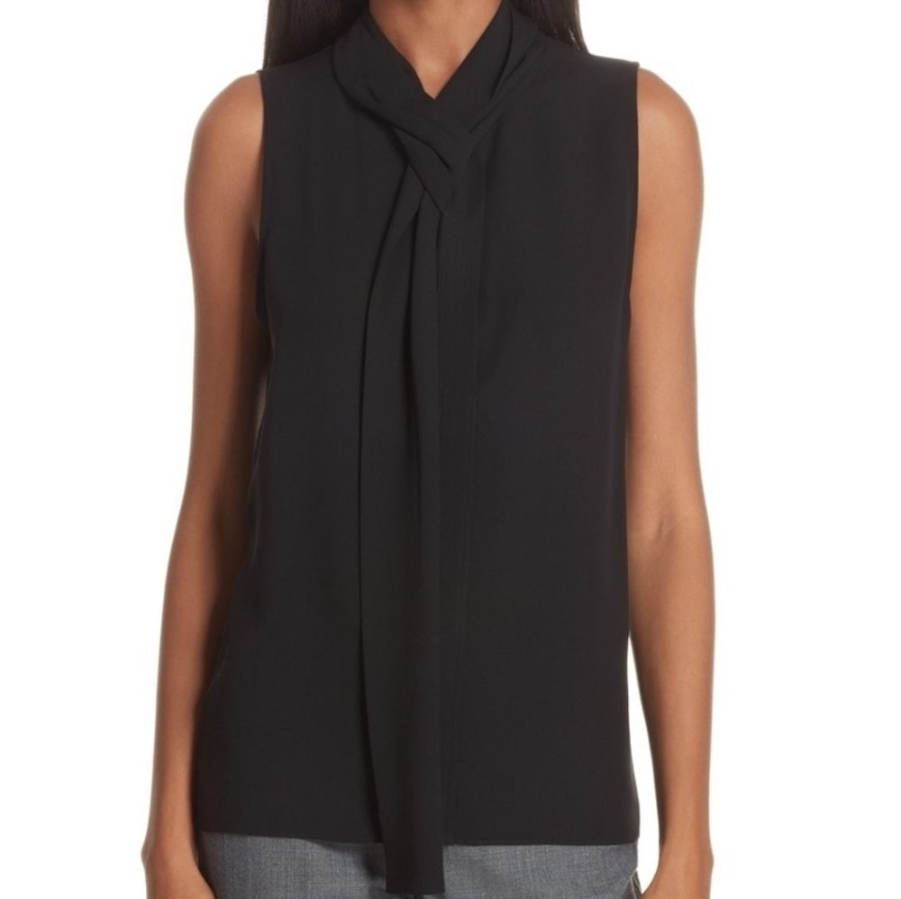 Theory draped tie shell classic black silk camisole size Small